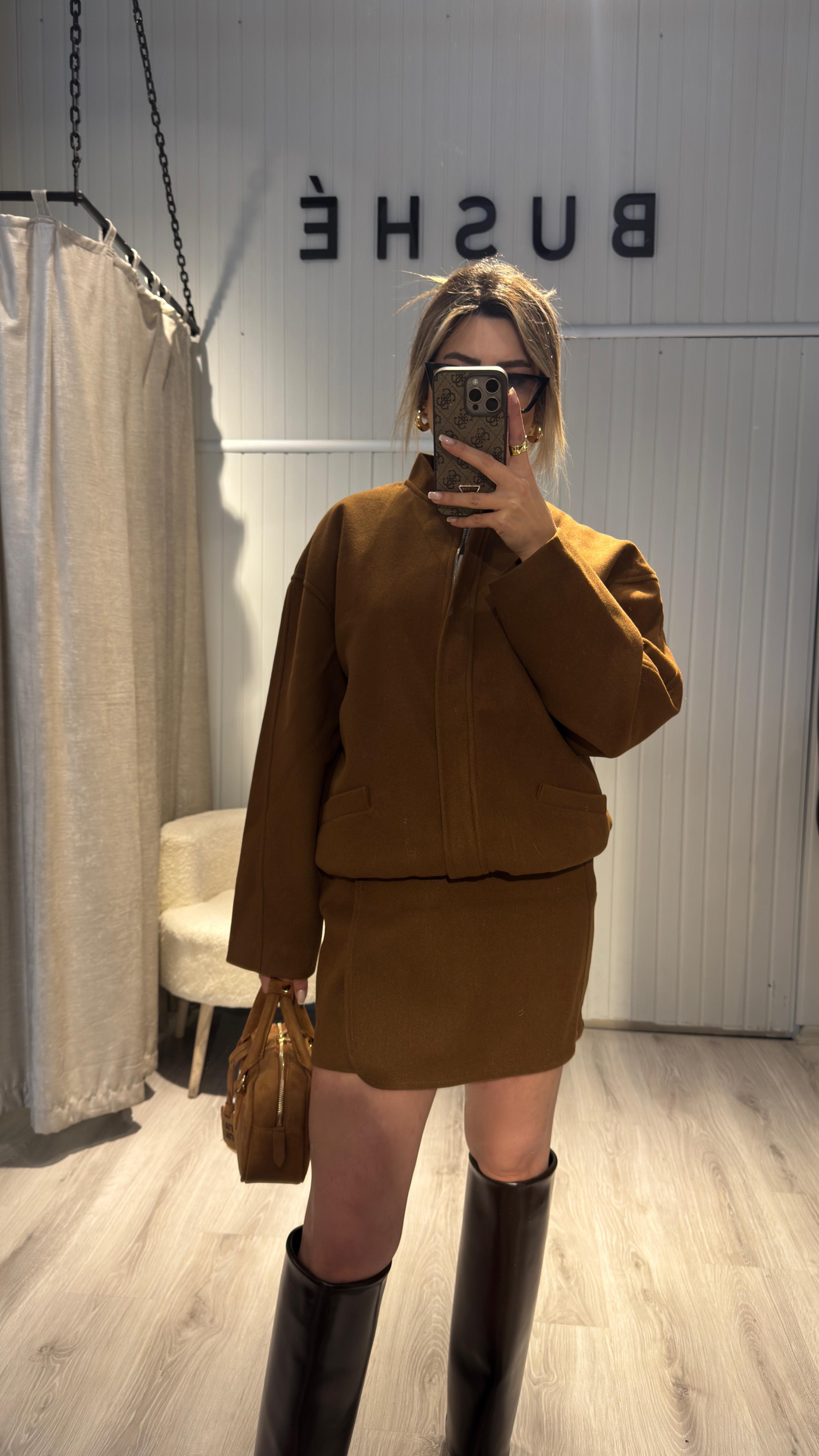 TABA RENGİ MİNİ ETEKLİ MONTLU TAKIM