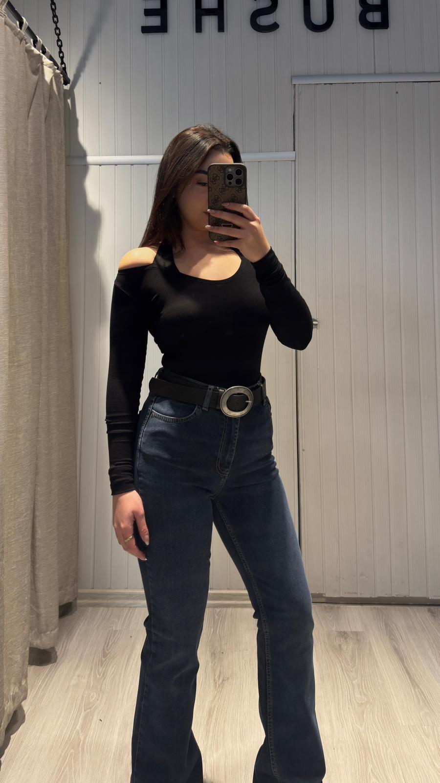 LİKRALI KOYU MAVİ TAM KALIP YÜKSEK BEL JEANS