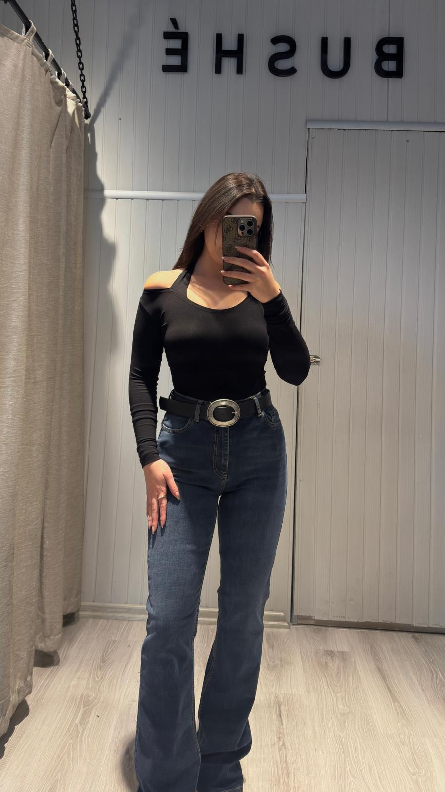 LİKRALI KOYU MAVİ TAM KALIP YÜKSEK BEL JEANS