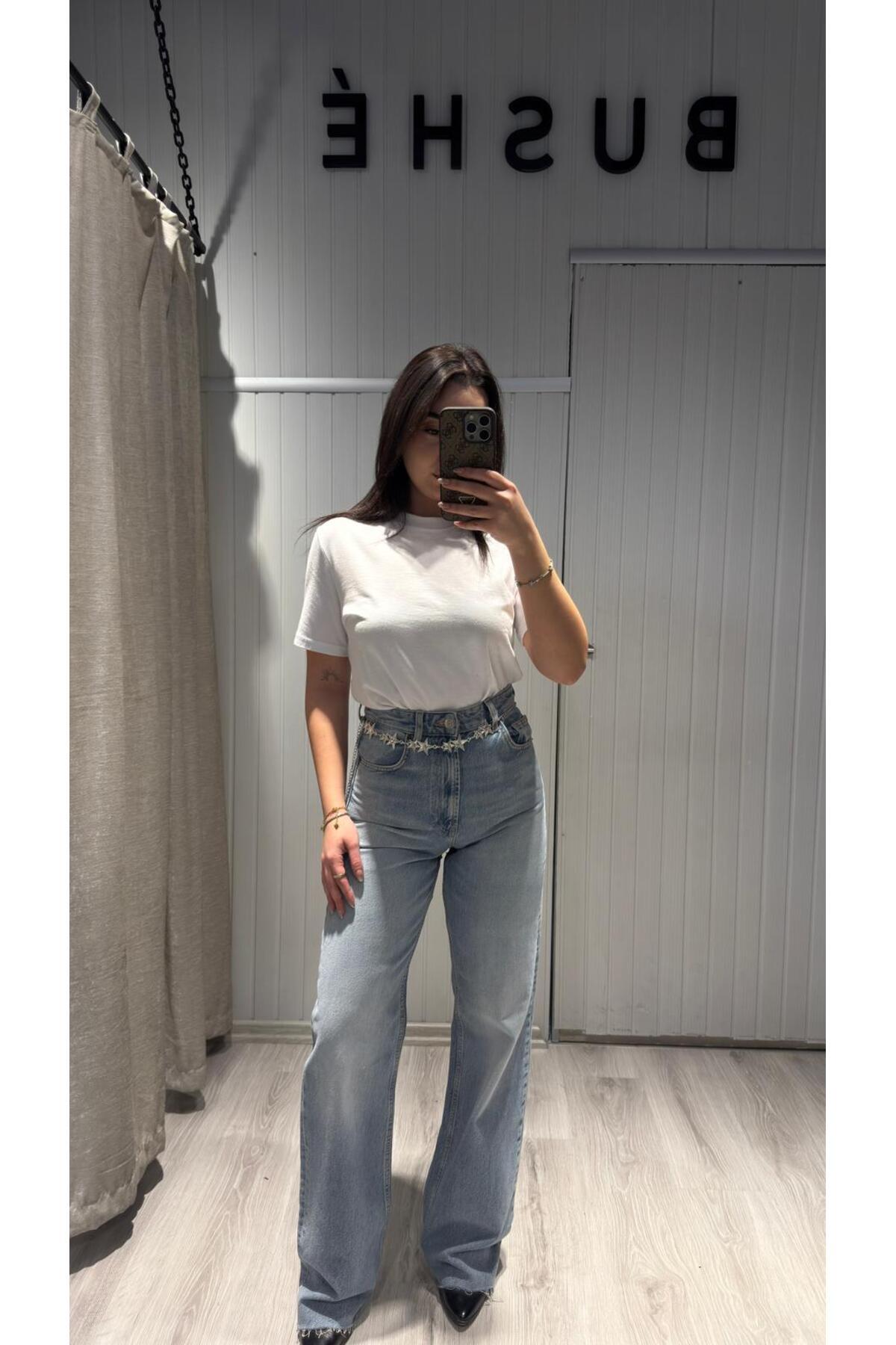 GRİMSİ MAVİ YÜKSEK BEL JEANS