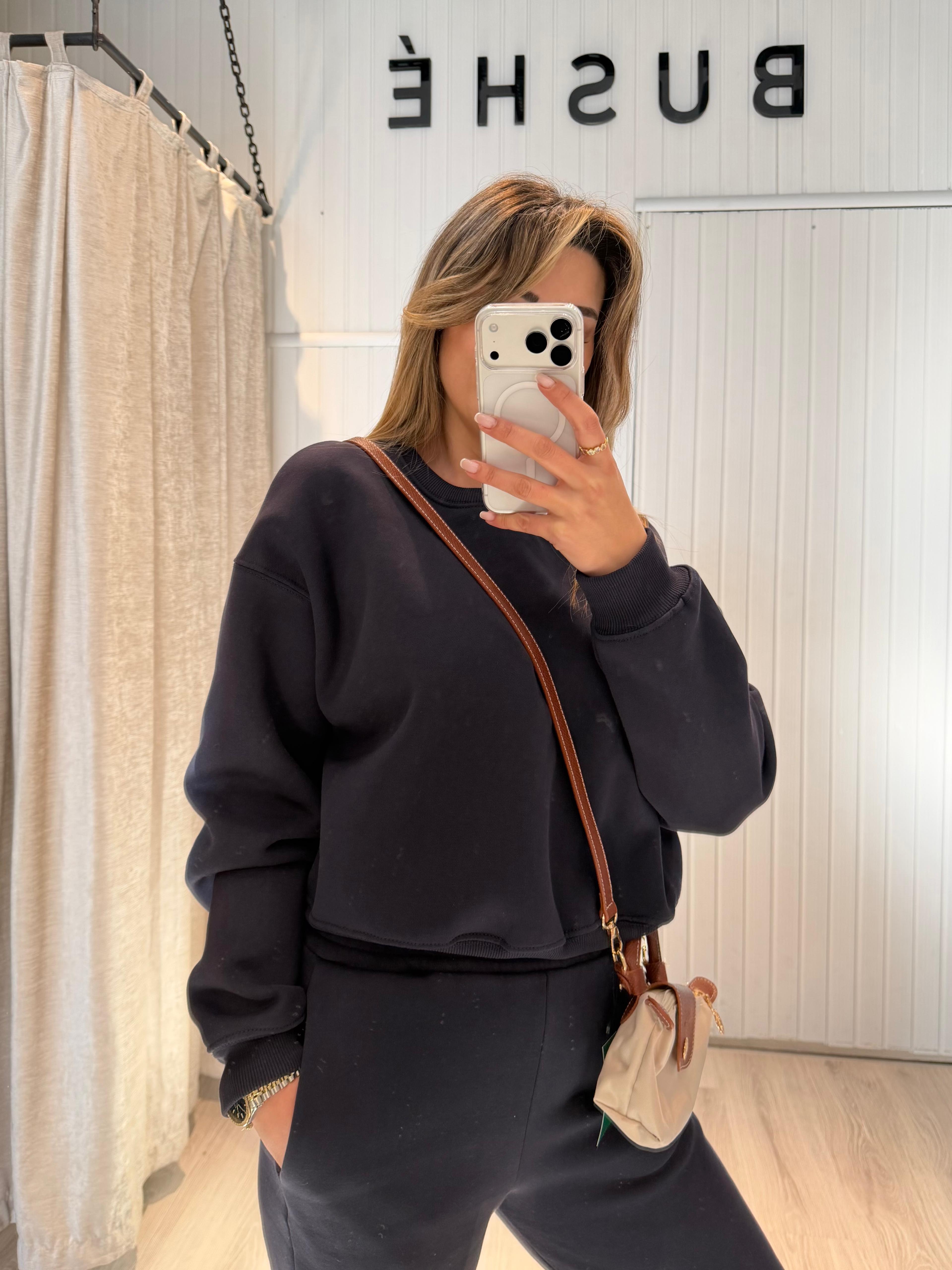 SIFIR YAKA EŞOFMAN TAKIMI SİYAH