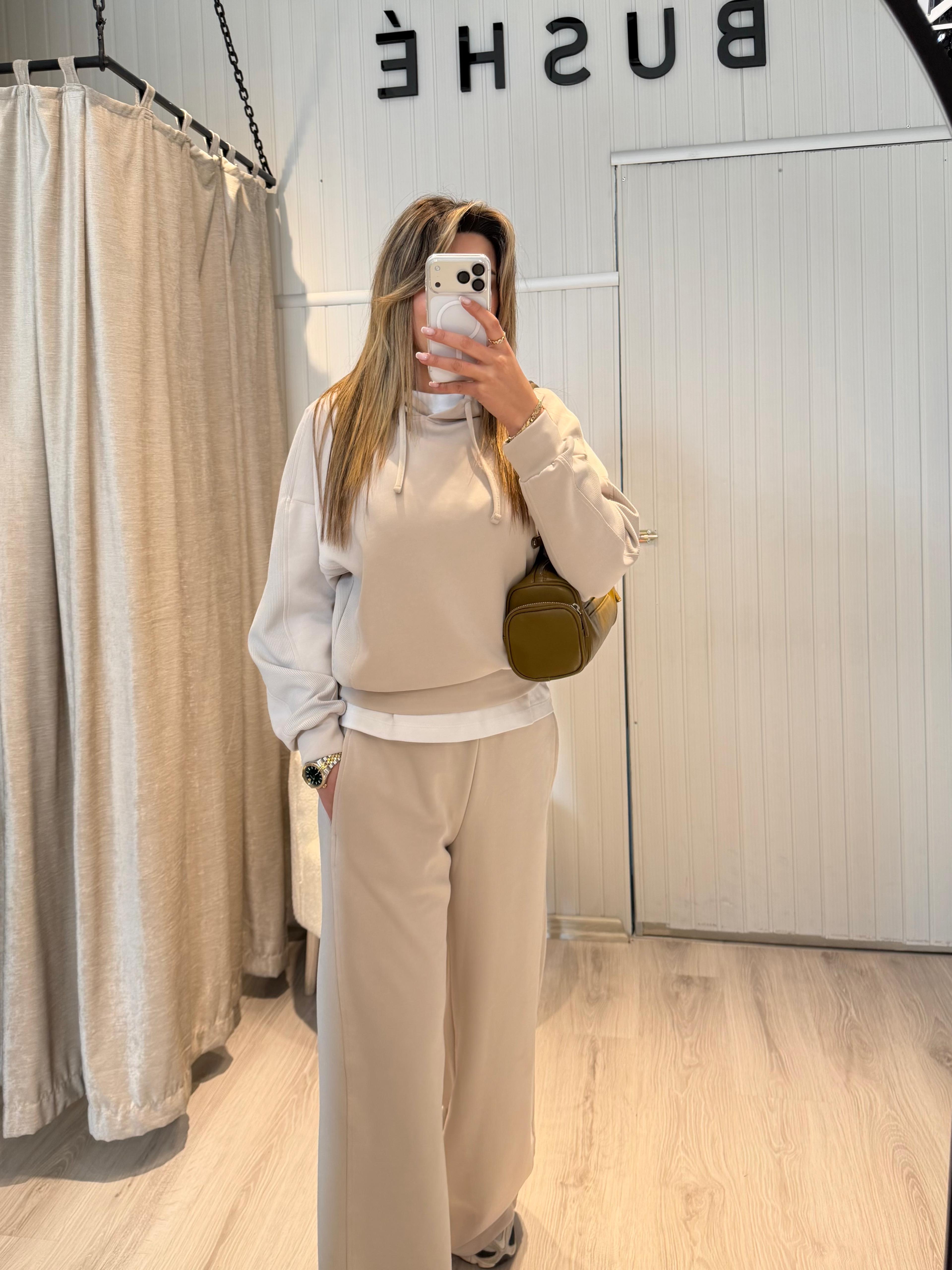 MODAL KUMAŞ KIRIŞMAYAN TAŞ RENGİ EŞOFMAN TAKIMI