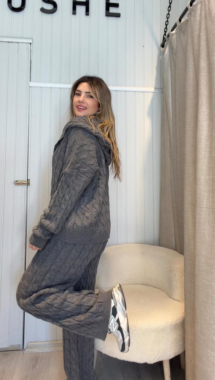 ÖRGÜ GRİ KAPŞONLU HIRKA TAKIM