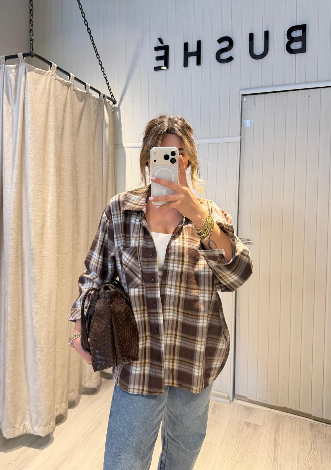 KAHVE KARELİ ODUNCU GÖMLEK