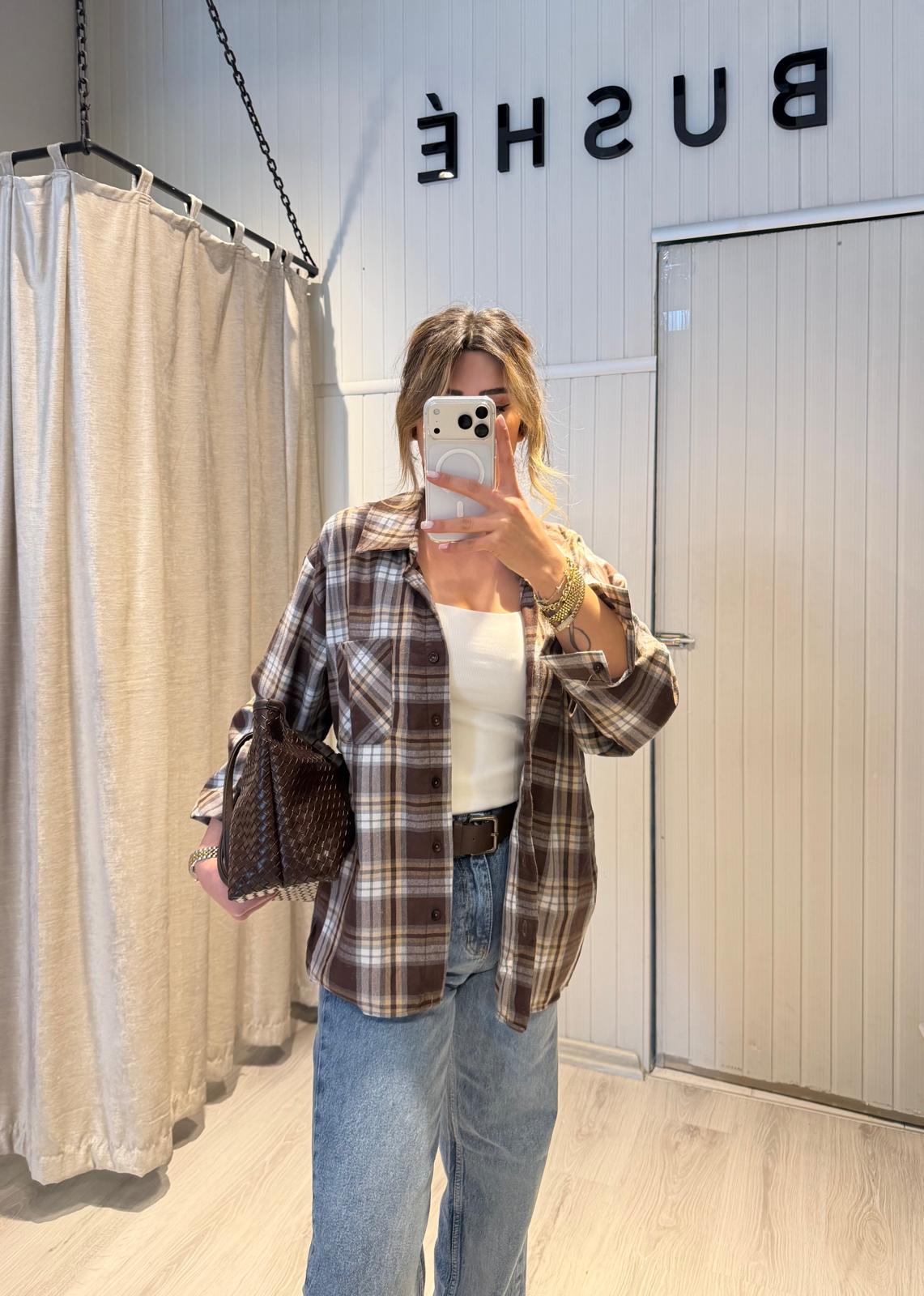 KAHVE KARELİ ODUNCU GÖMLEK