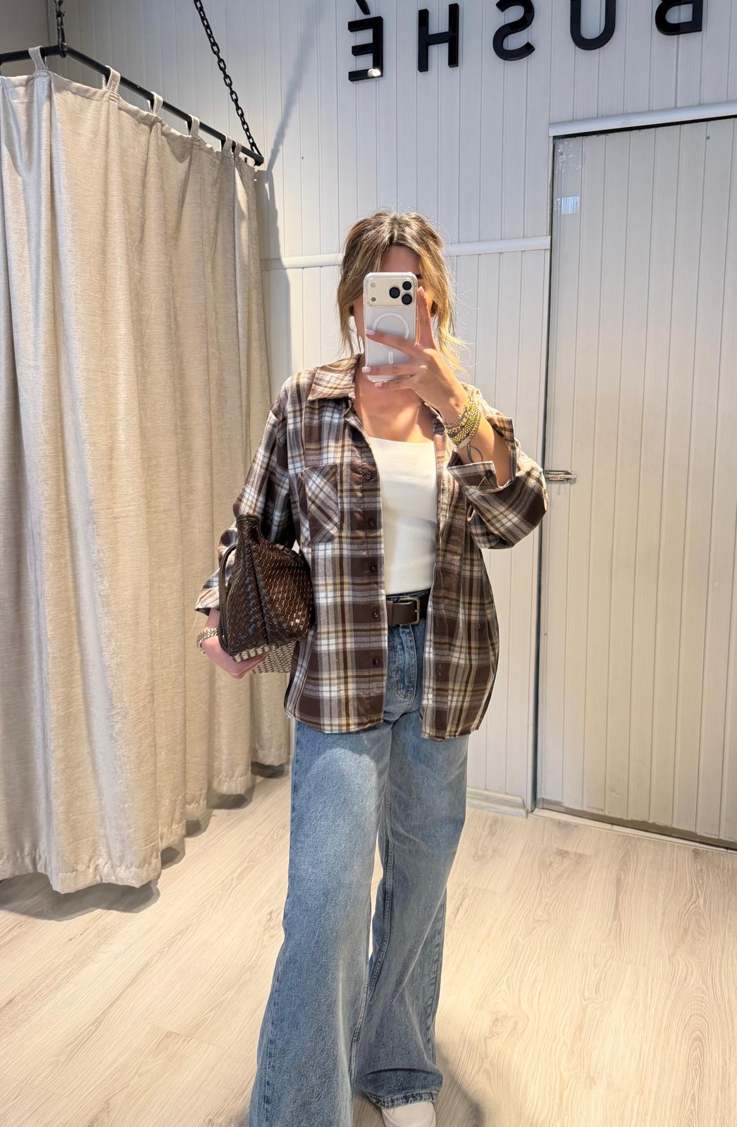 KAHVE KARELİ ODUNCU GÖMLEK