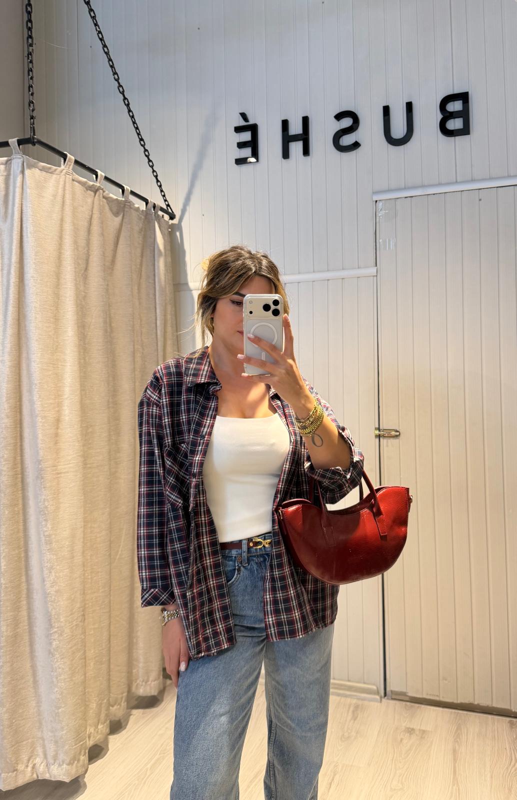 KIRMIZI-LACİVERT KARELİ ODUNCU GÖMLEK