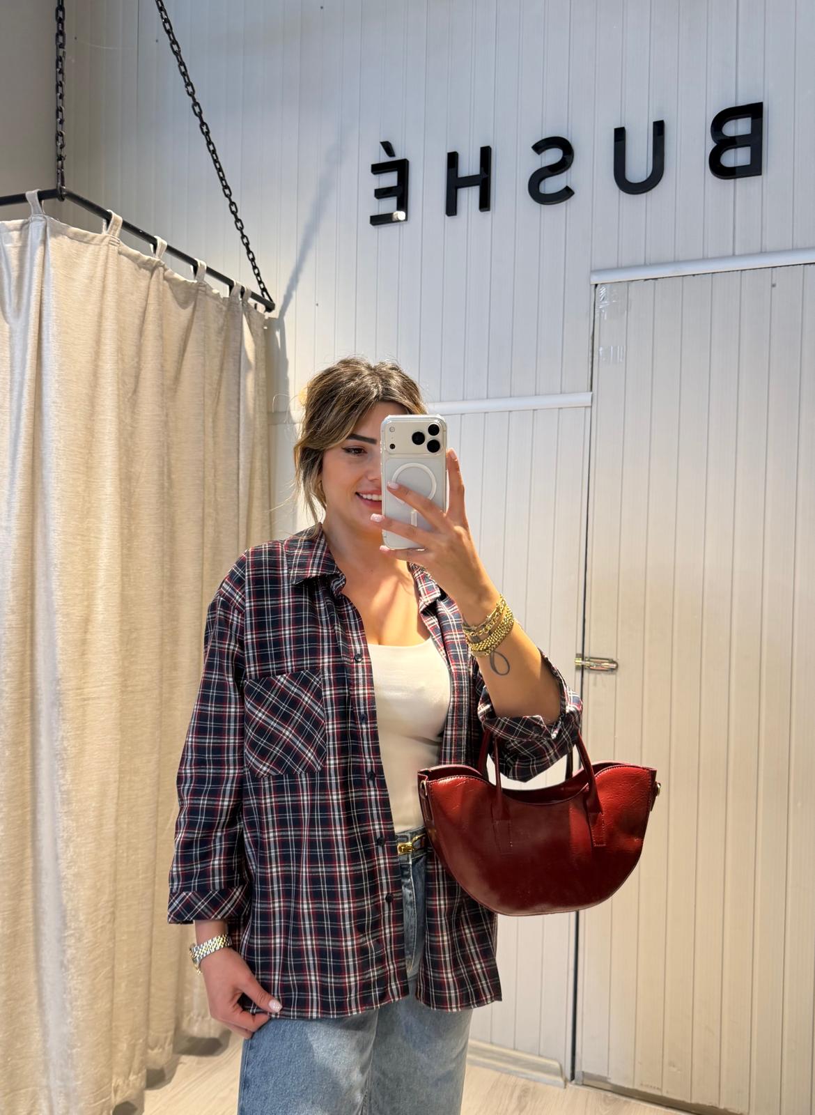 KIRMIZI-LACİVERT KARELİ ODUNCU GÖMLEK