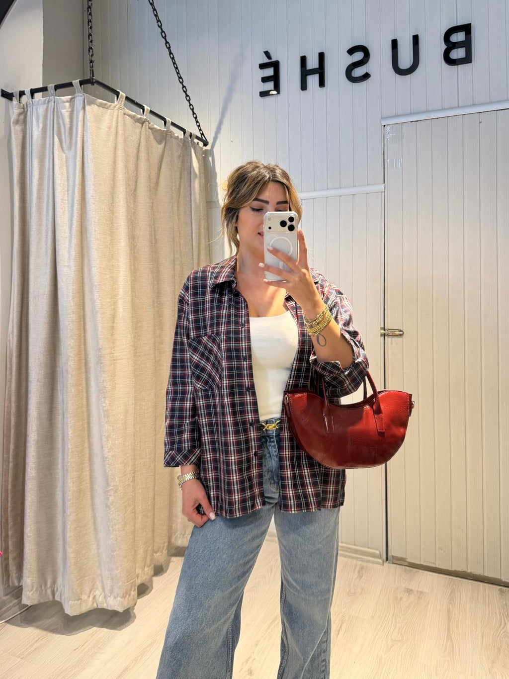 KIRMIZI-LACİVERT KARELİ ODUNCU GÖMLEK