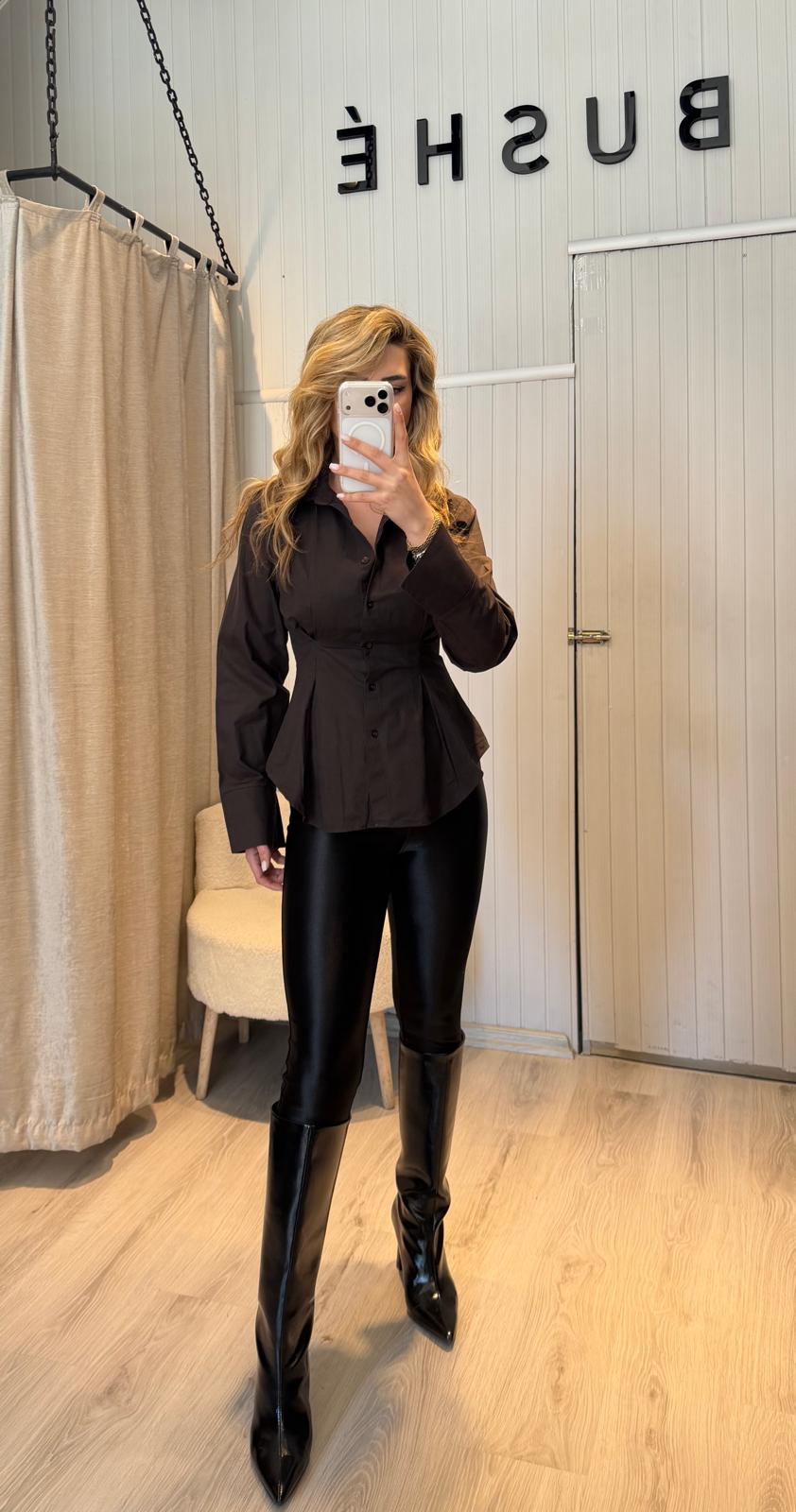 KAHVE BELDEN OTURTMALI GÖMLEK