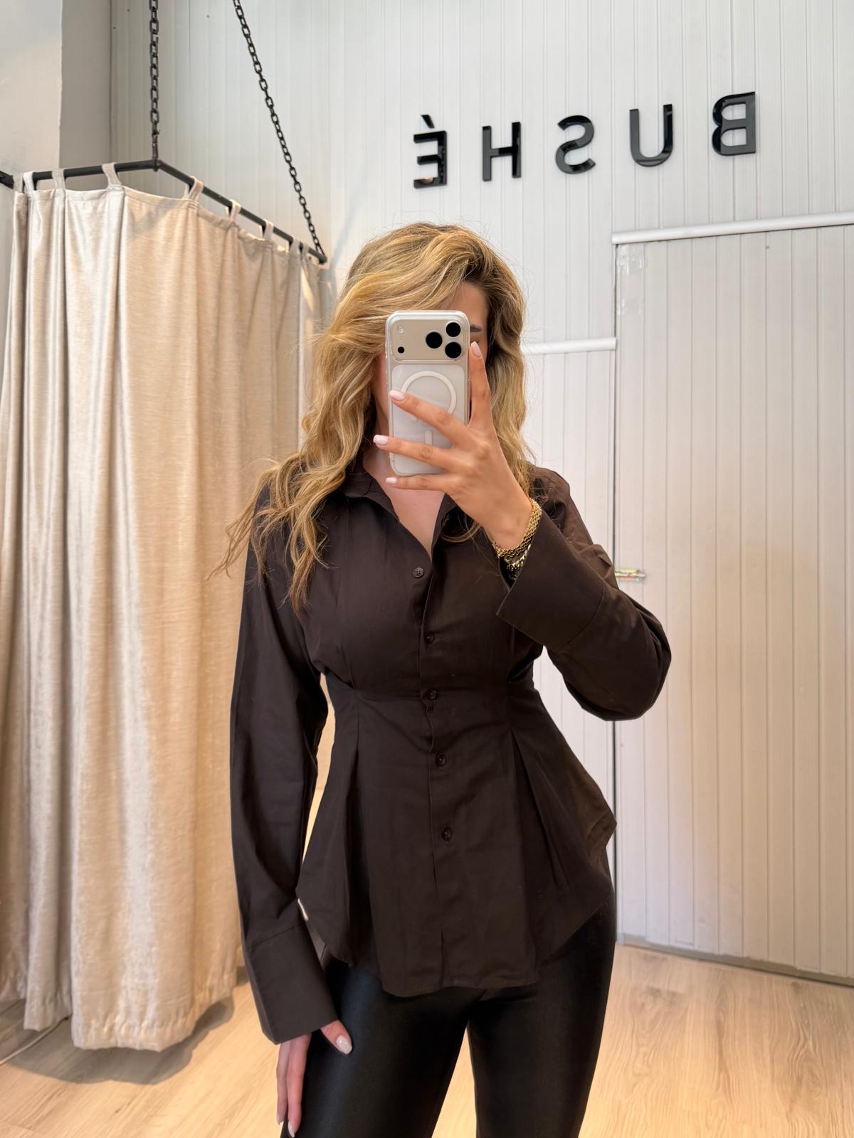 KAHVE BELDEN OTURTMALI GÖMLEK