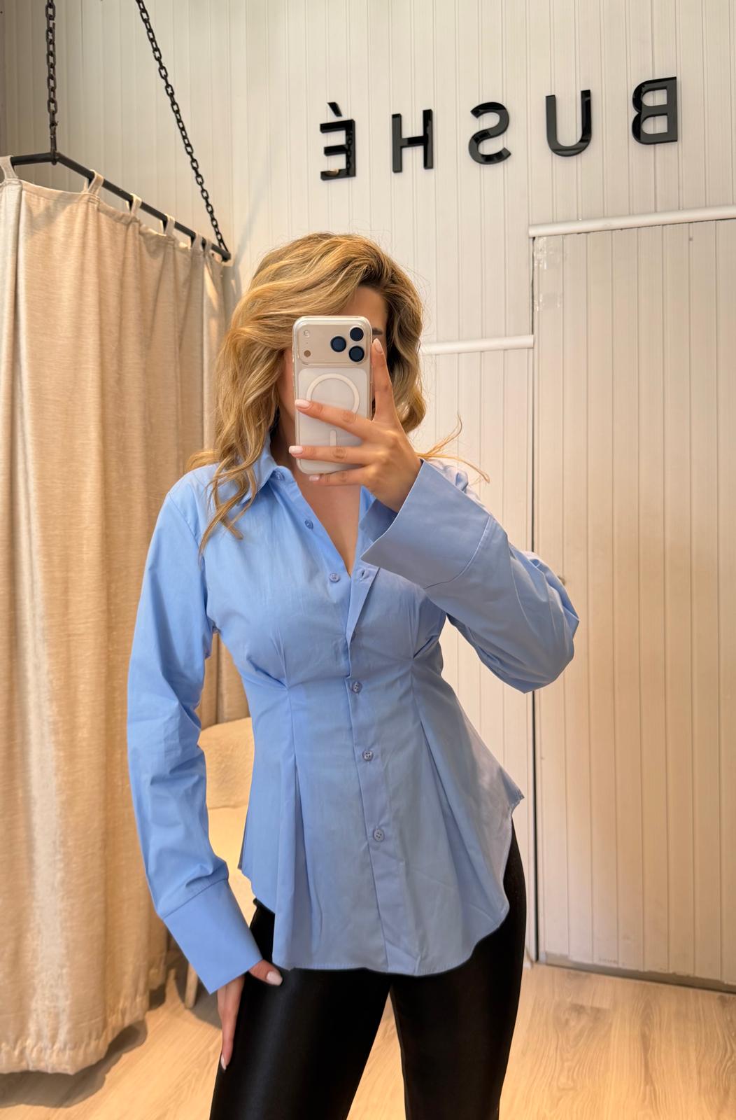 MAVİ BELDEN OTURTMALI GÖMLEK