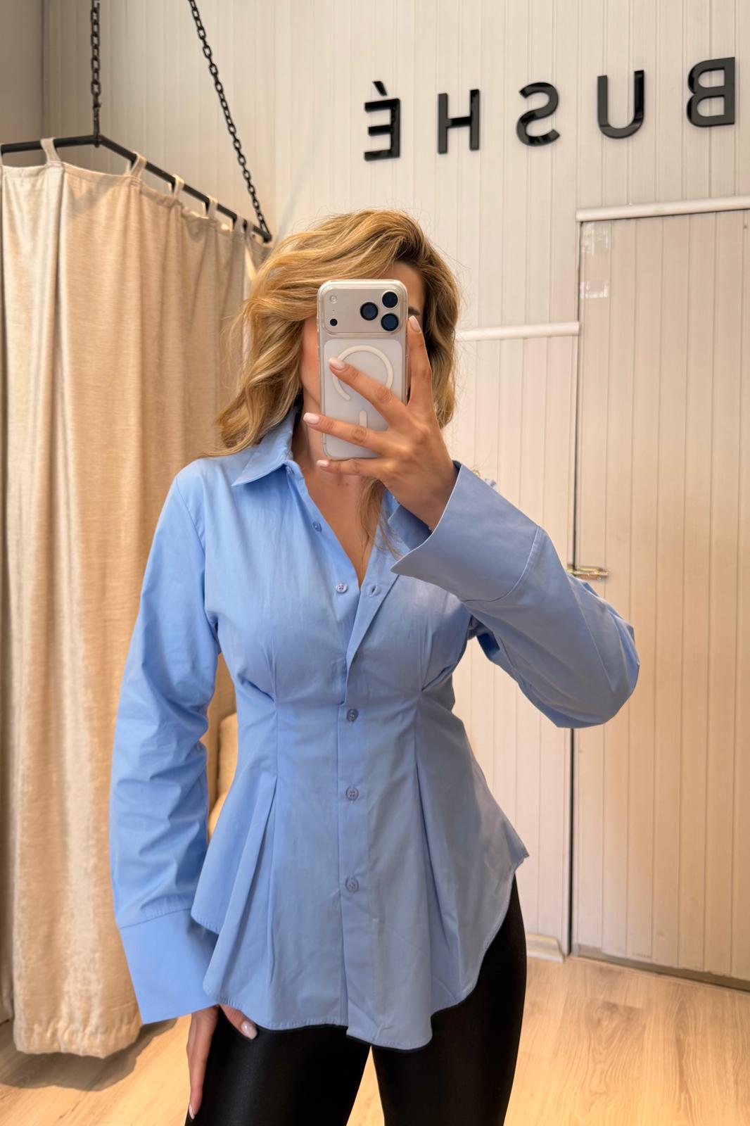 MAVİ BELDEN OTURTMALI GÖMLEK