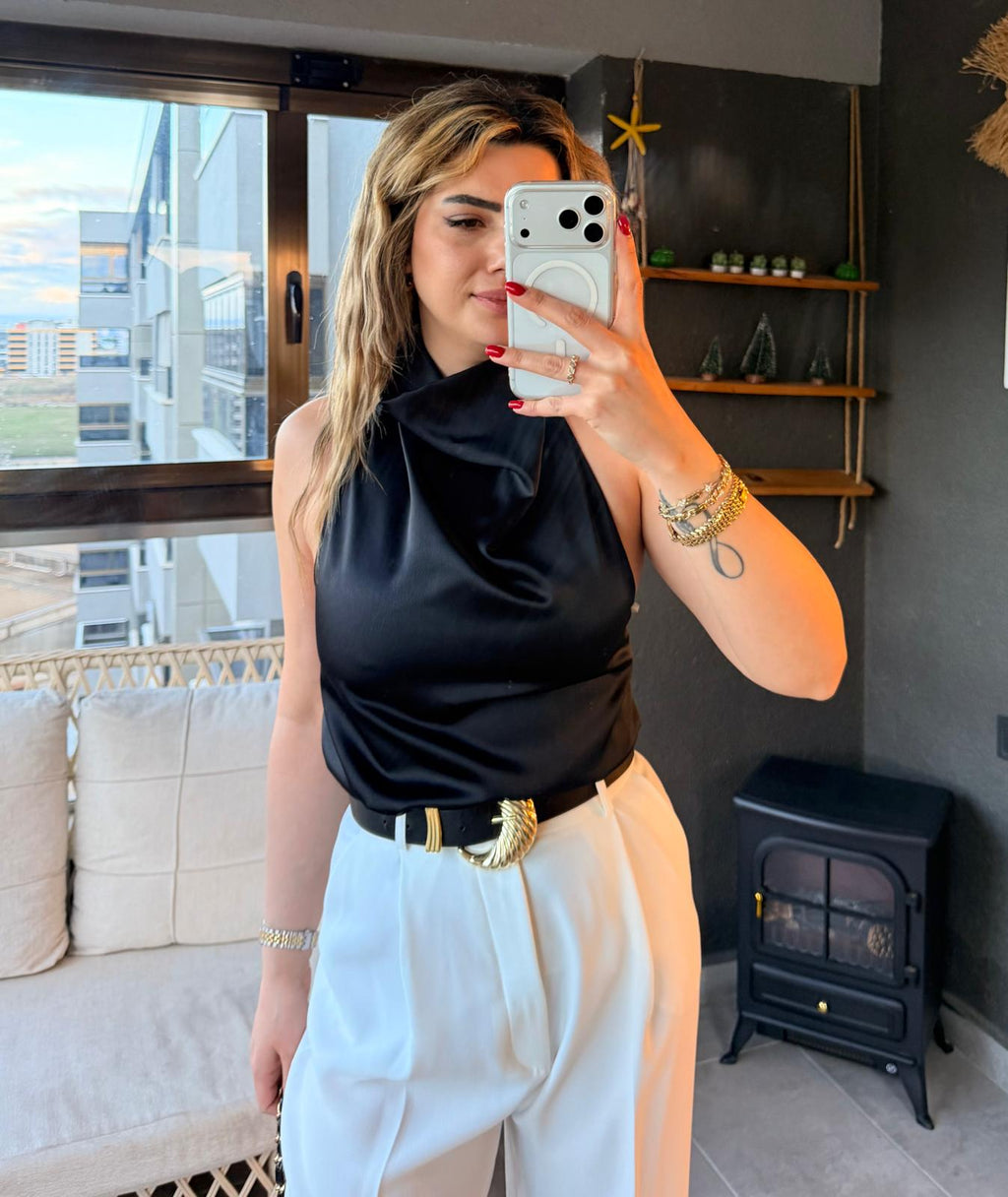 SİYAH SATEN ÜST