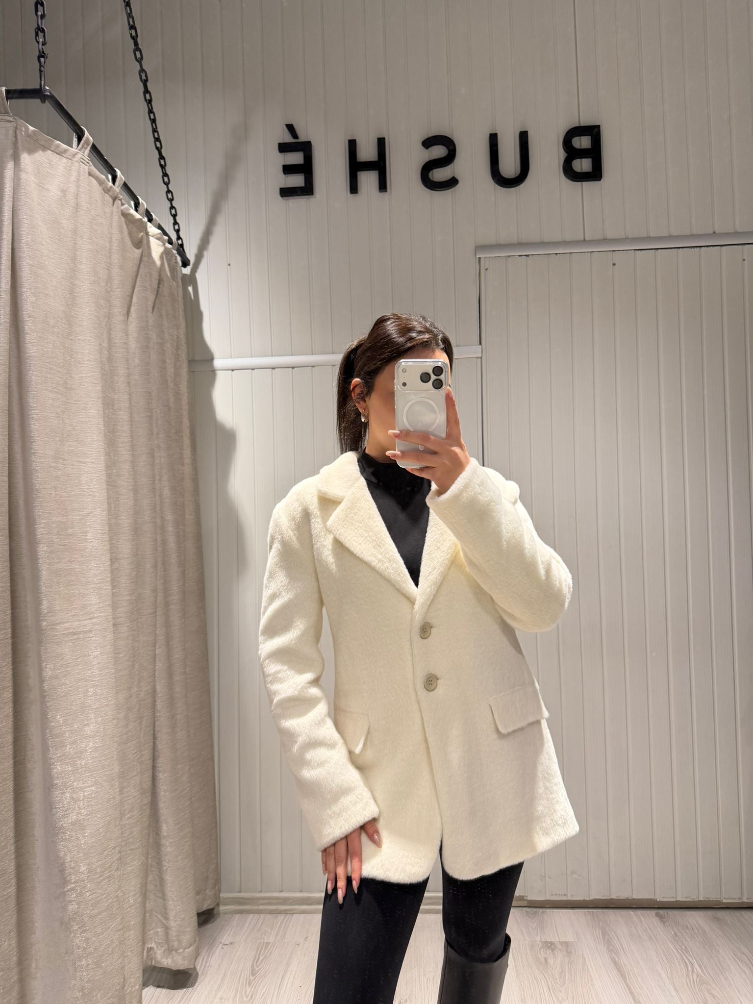 EKRU TÜYLÜ OVERSİZE CEKET