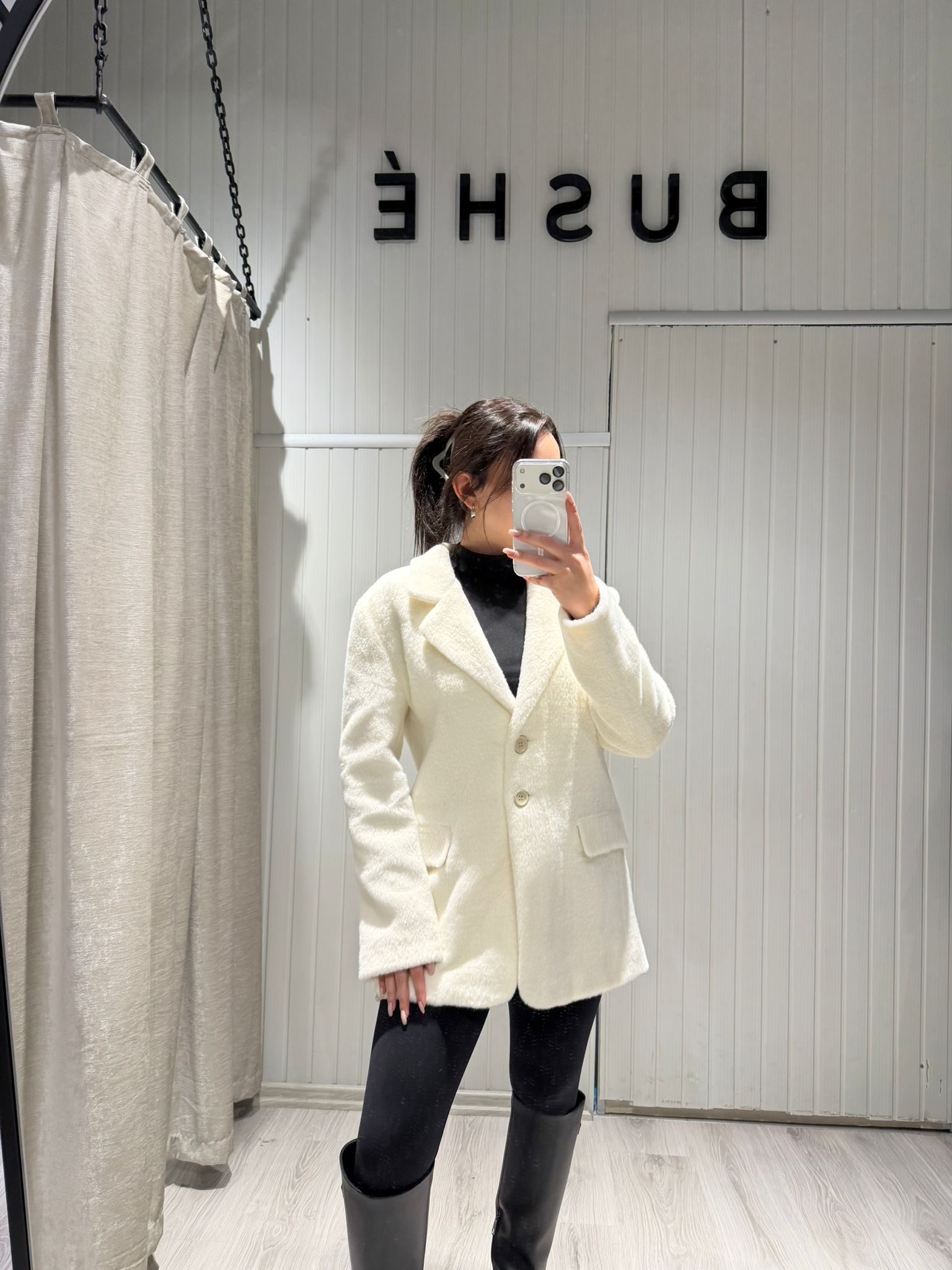 EKRU TÜYLÜ OVERSİZE CEKET