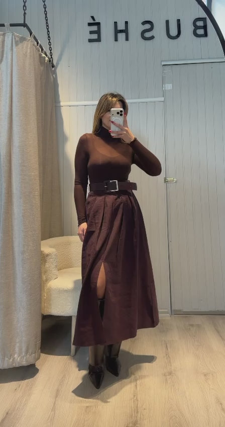 BORDO KEMERLİ UZUN ETEK