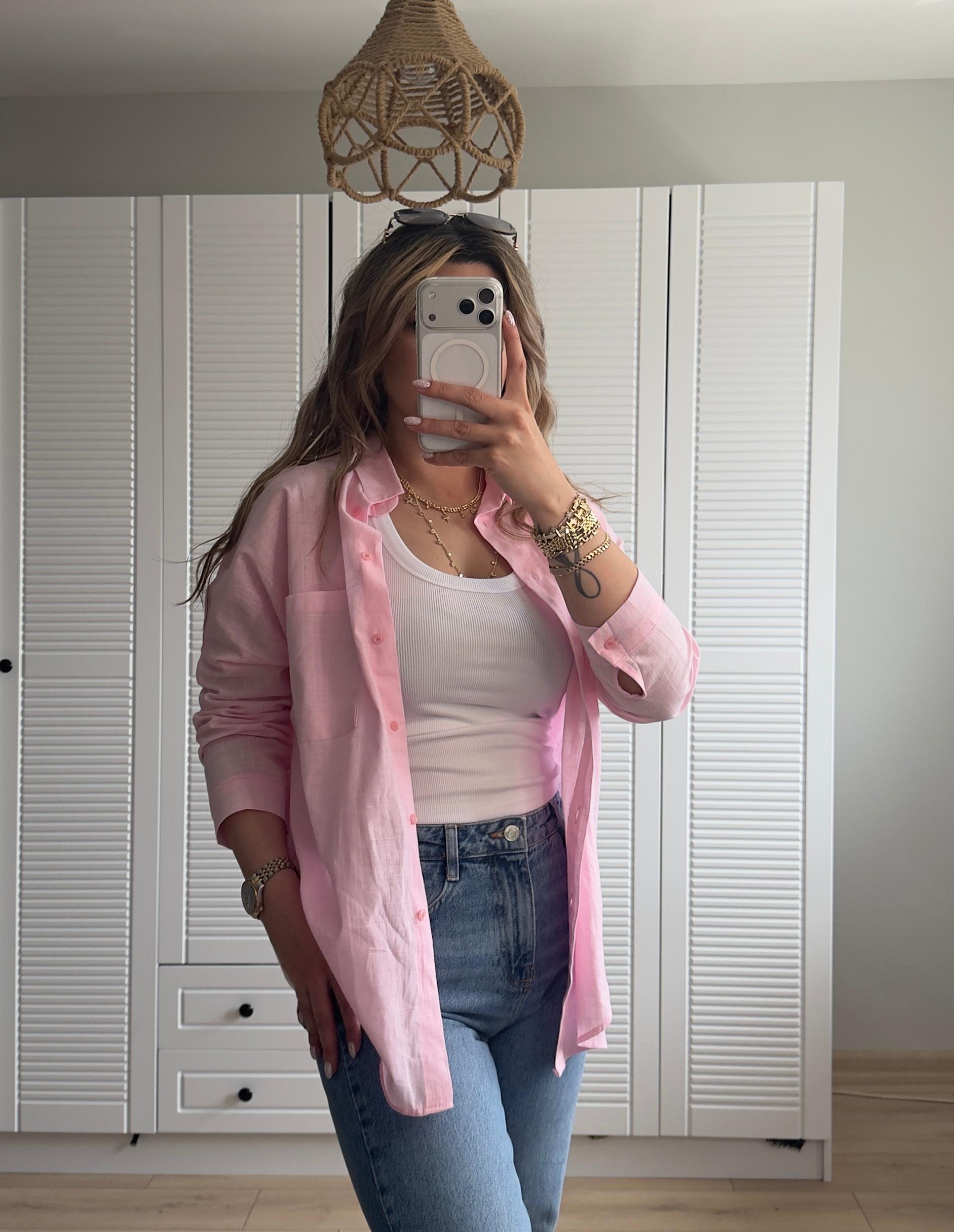 PEMBE KETEN GÖMLEK